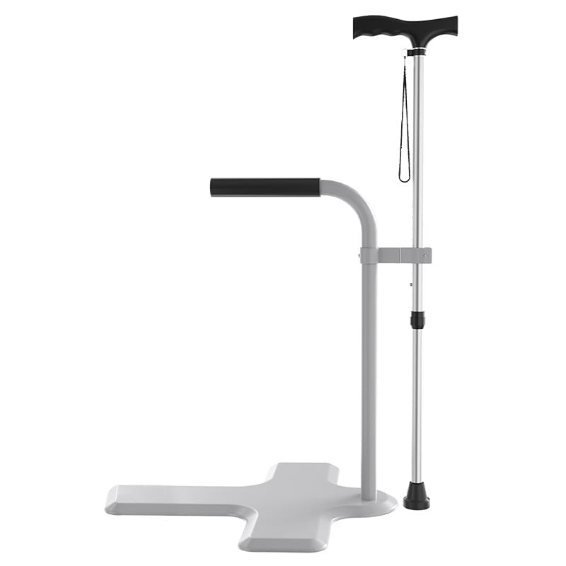 Garvee 2 in 1 ausilio per stare in piedi per anziani con stampella regolabile in altezza, maniglia di sicurezza per divano o sedia, ausilio per la vita quotidiana per anziani, capacità di carico di 150 kg, grigio