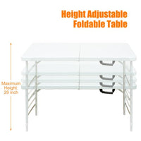 Tavolo pieghevole Garvee da 4 piedi, resistente, portatile, piedini antiscivolo, regolabile, in plastica, impermeabile, bianco, per uso interno ed esterno