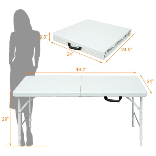Tavolo pieghevole Garvee da 4 piedi, resistente, portatile, piedini antiscivolo, regolabile, in plastica, impermeabile, bianco, per uso interno ed esterno