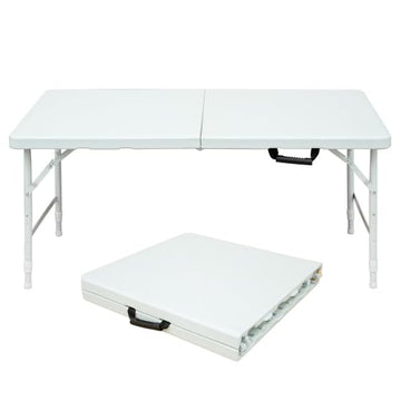 Tavolo pieghevole Garvee da 4 piedi, resistente, portatile, piedini antiscivolo, regolabile, in plastica, impermeabile, bianco, per uso interno ed esterno