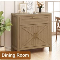 Credenza Garvee Buffet con contenitore, stile country moderno, 2 ante, ripiano regolabile, MDF P2, maniglie dorate, soggiorno, cucina, 87,9 cm di larghezza x 90 cm di altezza, color legno