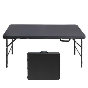 Tavolo pieghevole Garvee da 4 piedi, resistente, regolabile, in plastica, piedini antiscivolo, portatile, impermeabile, per uso interno/esterno, bianco