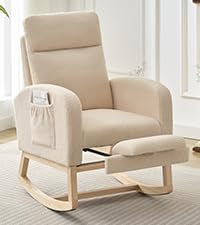 Sedia a dondolo Garvee per cameretta dei bambini con poggiapiedi, tessuto Teddy, ergonomica, struttura in legno robusto, soggiorno e camera da letto, multicolore