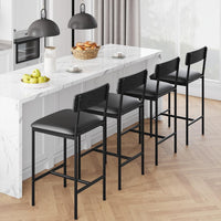 Set di 2 ripiani nel bar Garvee, sedute nel bar della cucina con poggiapiedi, imbottiti, guide ergonomiche, MDF e acciaio, nero rustico, stabili, per banconi e isole