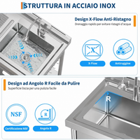 Lavabo Garvee in Acciaio Inox Fatturabile con Rubinetto Acqua Calda/Fredda, Vasca Singola, Cassetto, Indipendente per Garage e Lavanderia, Argento
