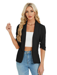Blazer da donna Garvee, elegante e casual, con apertura frontale, giacca da lavoro, nero, taglia S, vestibilità elegante, tessuto confortevole