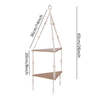 Mensola sospesa Garvee a 2 livelli angolare con corda in legno rustico, stile boho, porta piante regolabile per soggiorno e giardino