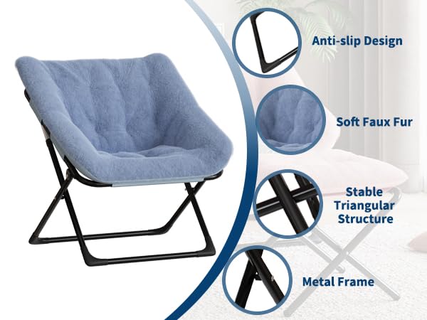 Garvee Comfy Chair XL, poltrona in pelliccia sintetica con struttura in metallo e base antiscivolo per soggiorno e camera da letto, blu, XL