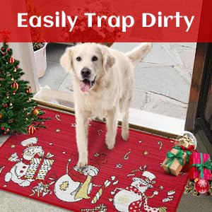 Zerbino Garvee Christmas Snowman in cotone rustico antiscivolo, stile fattoria, 40x60 cm, per interni ed esterni