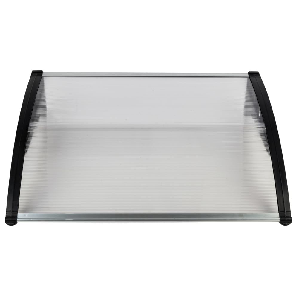 Pensilina Garvee per porta d'ingresso, tetto trasparente in ABS 100x80 cm, protezione da pioggia e raggi UV, staffa nera curva per uso esterno
