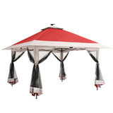 Gazebo Garvee Pop Up 12x12 con Zanzariera Protezione UV50+ Telaio in Acciaio per Giardino e Cortile Nero - Rosso+Grigio Chiaro