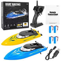 Garvee 2-Pack RC Boat - Barca telecomandata ad alta velocità da 10 km/h per piscine e laghi, plastica ABS, 4 batterie, cavo di ricarica USB, blu