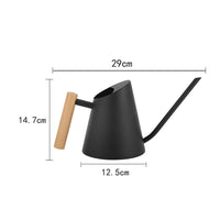 Annaffiatoio per fiori in acciaio inox Garvee da 900 ml con beccuccio lungo e manico in legno per piante da appartamento, nero, antigoccia, antiruggine