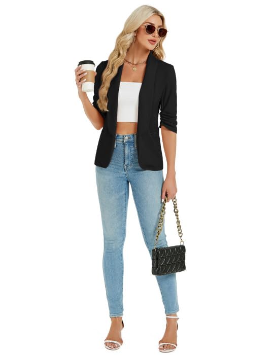 Blazer da donna Garvee, elegante e casual, con apertura frontale, giacca da lavoro, nero, taglia S, vestibilità elegante, tessuto confortevole