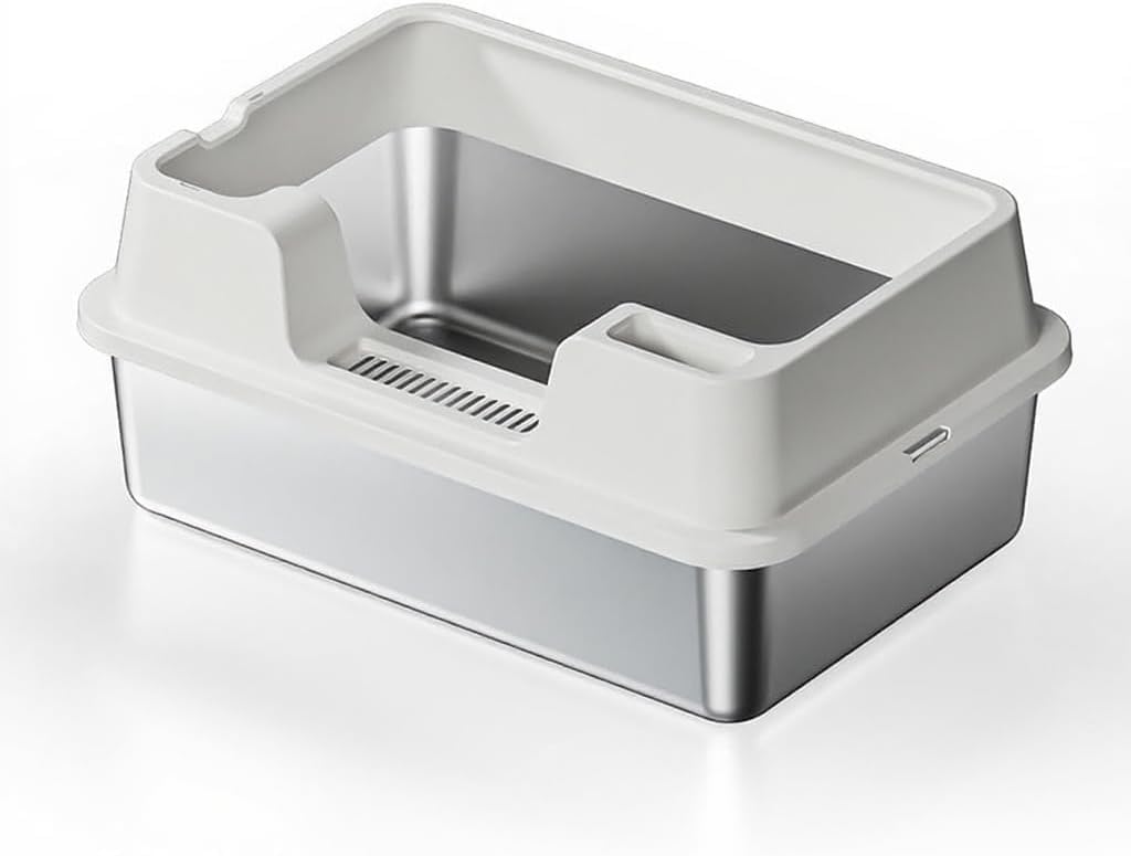 Garvee grande lettiera per gatti in acciaio inox da 34 litri semi-chiusa con tappetino antiscivolo per più gatti 60x40x22 cm bianco naturale