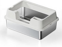 Garvee grande lettiera per gatti in acciaio inox da 34 litri semi-chiusa con tappetino antiscivolo per più gatti 60x40x22 cm bianco naturale