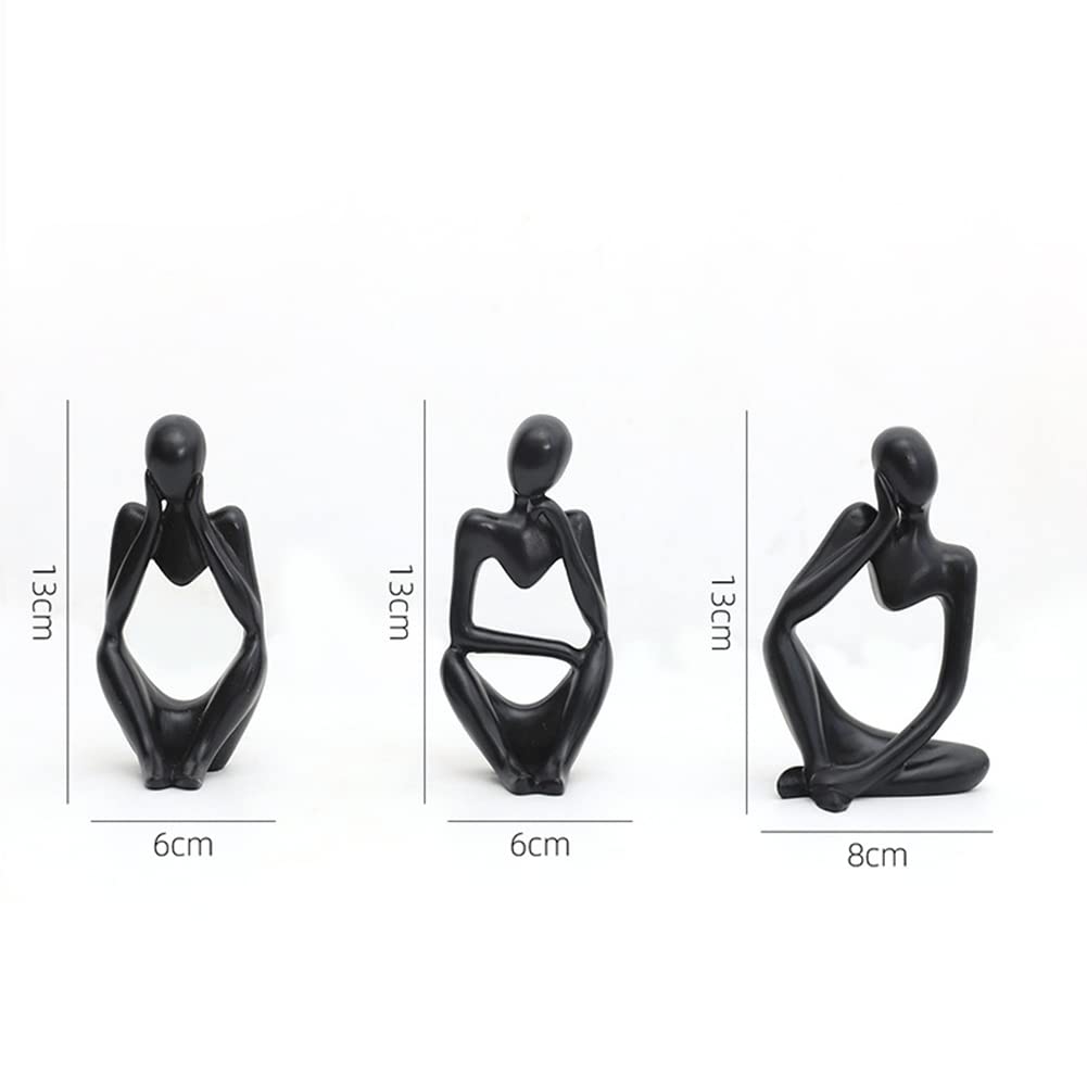 Garvee Set di 3 statue di pensatori astratti in miniatura, sculture in resina moderne nere