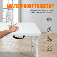 Tavolo pieghevole Garvee da 4 piedi, resistente, portatile, piedini antiscivolo, regolabile, in plastica, impermeabile, bianco, per uso interno ed esterno