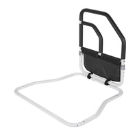 Garvee Barriera di sicurezza per letto per anziani con doppio corrimano, borsa portaoggetti, telaio in acciaio, nero, 68x63x62 cm