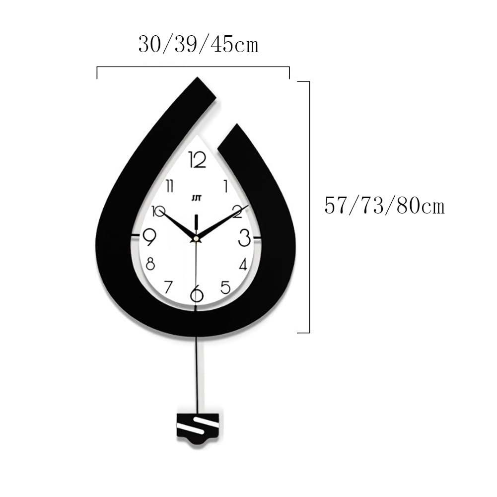 Garvee Orologio da Parete Moderno a Goccia d'Acqua in Ferro e Alluminio, Silenzioso e Preciso, 39x73cm, Nero