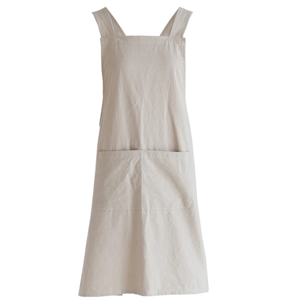 Grembiule da cucina in stile giapponese Garvee - Design incrociato sulla schiena con tasche per cucinare, cuocere al forno e fare giardinaggio, color cachi
