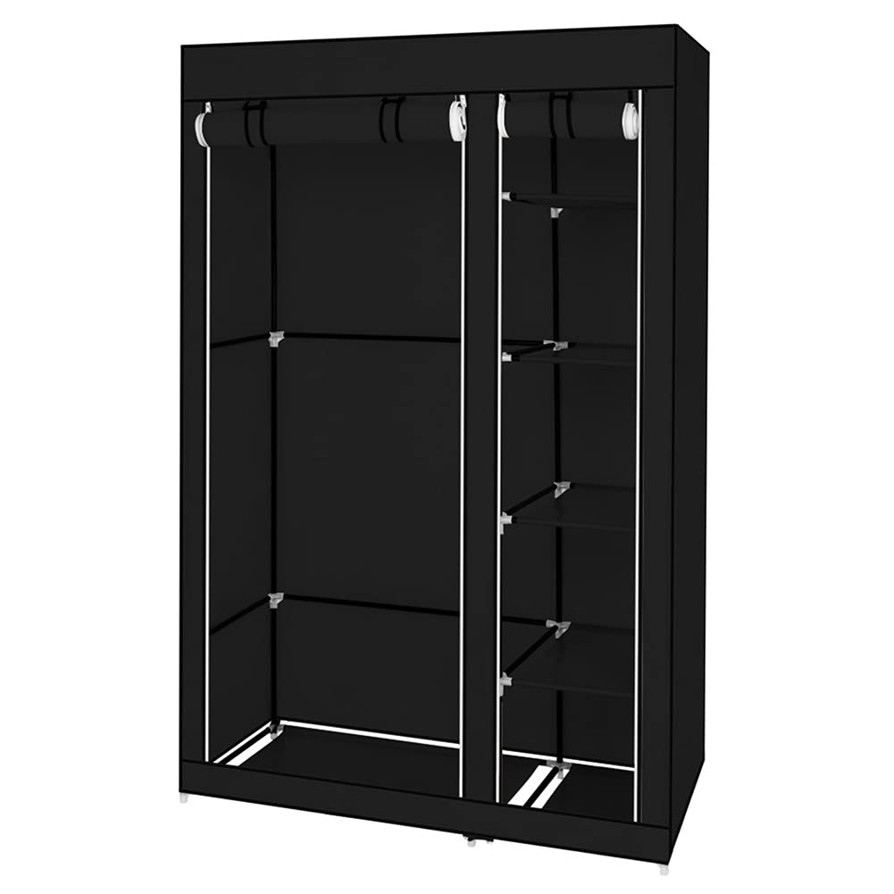Armadio Garvee Armadio pieghevole con ripiani e asta appendiabiti per camera da letto Cabina armadio 110 x 45 x 175 cm Tessuto Nero