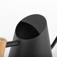 Annaffiatoio per fiori in acciaio inox Garvee da 900 ml con beccuccio lungo e manico in legno per piante da appartamento, nero, antigoccia, antiruggine