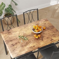 Set da pranzo Garvee per 4 persone con tavolo rettangolare in legno e sedie imbottite, struttura in metallo, marrone retrò, salvaspazio per appartamenti