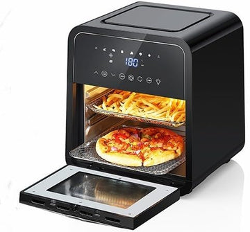Friggitrice ad aria Garvee da 12 litri e 2000 W con finestra di visualizzazione per la cucina, tappetino da forno in silicone, risparmio energetico, bassa rumorosità, nera