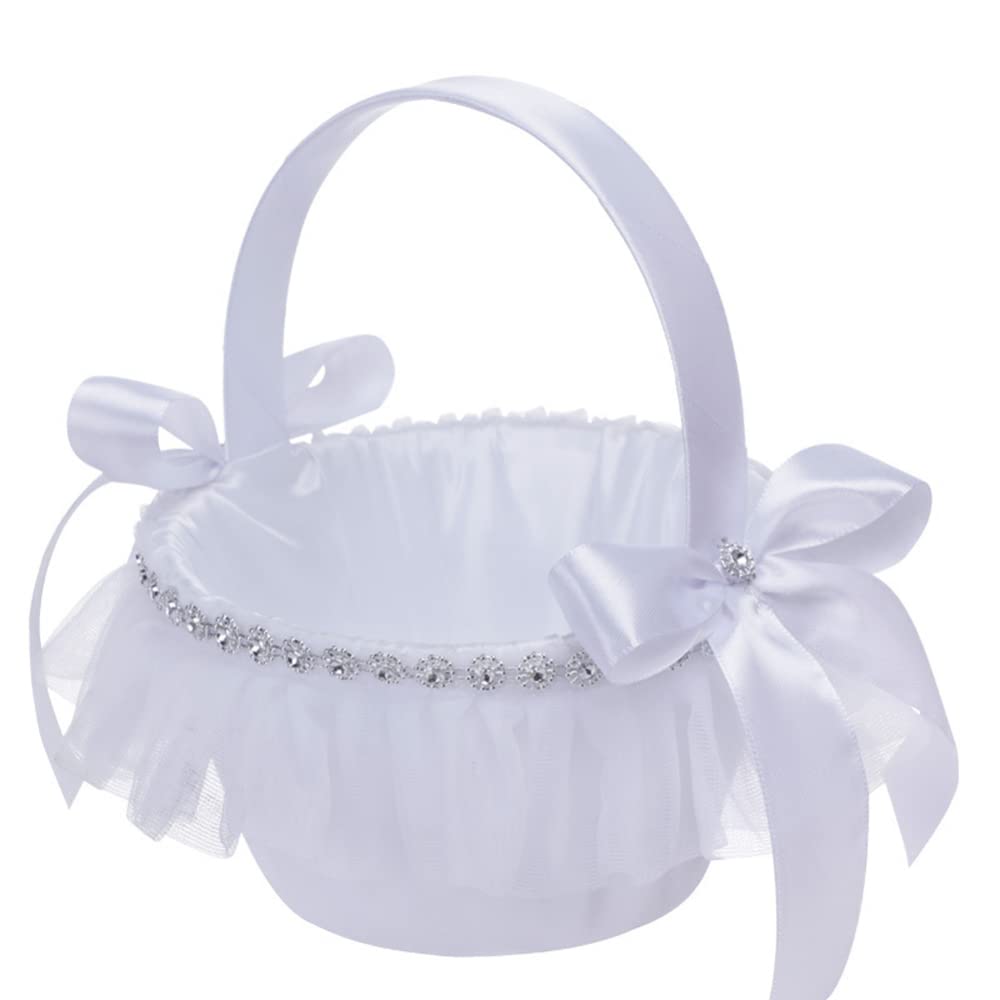 Garvee Mini Cestini di Fiori per Matrimoni con Manico e Fiocco, Portatili e Romantici per Feste di Nozze