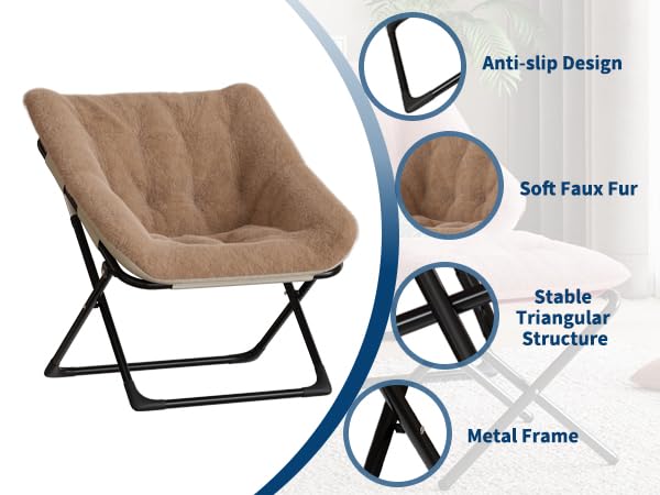 Garvee Comfy Chair Poltrona lounge oversize in pelliccia sintetica con struttura in metallo pieghevole per soggiorno e camera da letto multicolore