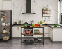 Scaffale da cucina Garvee a 3 ripiani con ampio piano di lavoro, robusta struttura in acciaio, stile industriale, 120x60x90 cm, marrone rustico