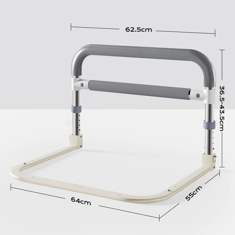Sponda per letto Garvee per anziani, regolabile in altezza, grigio bianco, 64x55x36.5~43.5 cm, protezione anticaduta, robusta e sicura