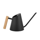 Annaffiatoio per fiori in acciaio inox Garvee da 900 ml con beccuccio lungo e manico in legno per piante da appartamento, nero, antigoccia, antiruggine