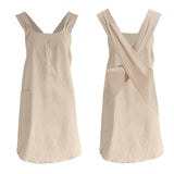 Grembiule Garvee in cotone e lino per donna, stile scamiciato, con spalline incrociate aperte, 2 ampie tasche, per cucinare e grigliare, 72x90 cm, colore naturale - Come mostrato