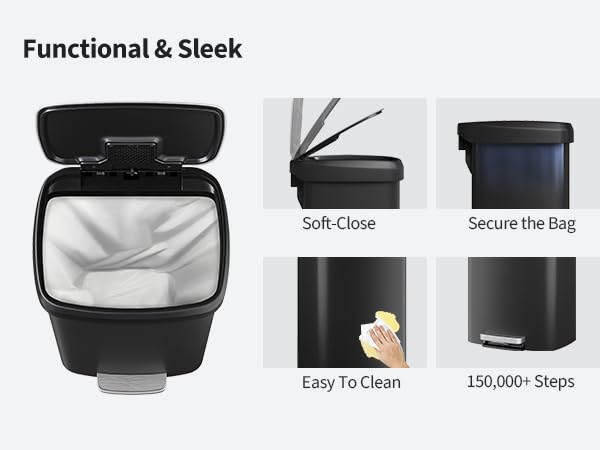 Pattumiera in plastica Garvee da 13 galloni con coperchio, antiruggine, chiusura ammortizzata, ABS, per cucina e ufficio, grande, bianco