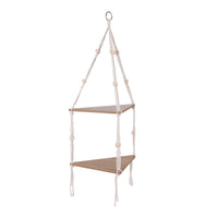 Mensola sospesa Garvee a 2 livelli angolare con corda in legno rustico, stile boho, porta piante regolabile per soggiorno e giardino