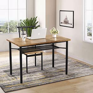 Set da pranzo Garvee per 4 persone con portabottiglie, in metallo e legno, rettangolare, marrone ruggine, salvaspazio per stanze e appartamenti di piccole dimensioni