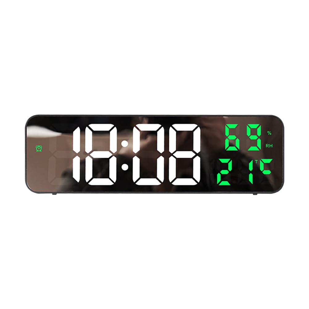 GARVEE Sveglia digitale da 23 cm con display a LED per temperatura e umidità, per casa e ufficio, alimentazione tramite USB, dimmerabile, grande