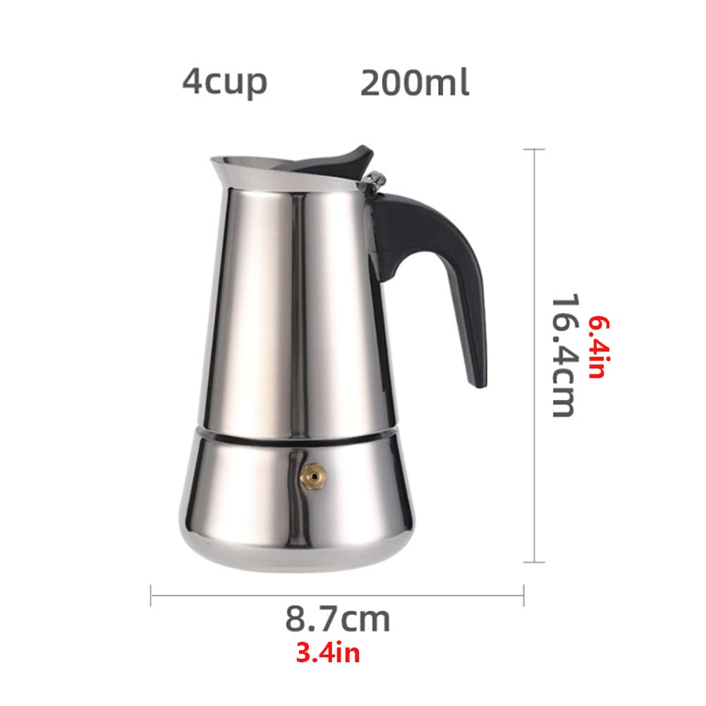 GARVEE Caffettiera Moka Italiana 4 Tazze in Acciaio Inox Compatibile con Induzione Valvola di Sicurezza Manico Ergonomico per Casa e Ufficio
