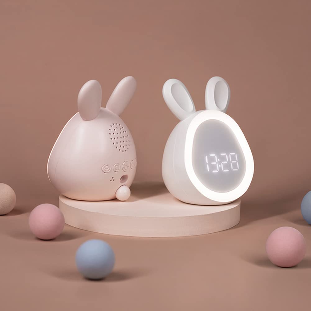 GARVEE Sveglia per bambini Luce notturna a LED Lampada a forma di coniglio con ricarica USB e funzione snooze per camerette e campeggio, materiale ABS, risparmio energetico, bianco
