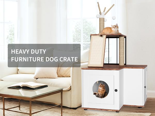 Garvee Tiragraffi per Gatti, Grande Tiragraffi in Legno 2 in 1 Multi-Tier, con Lettiera Nascosta e Palline Sospese, per Uso Interno