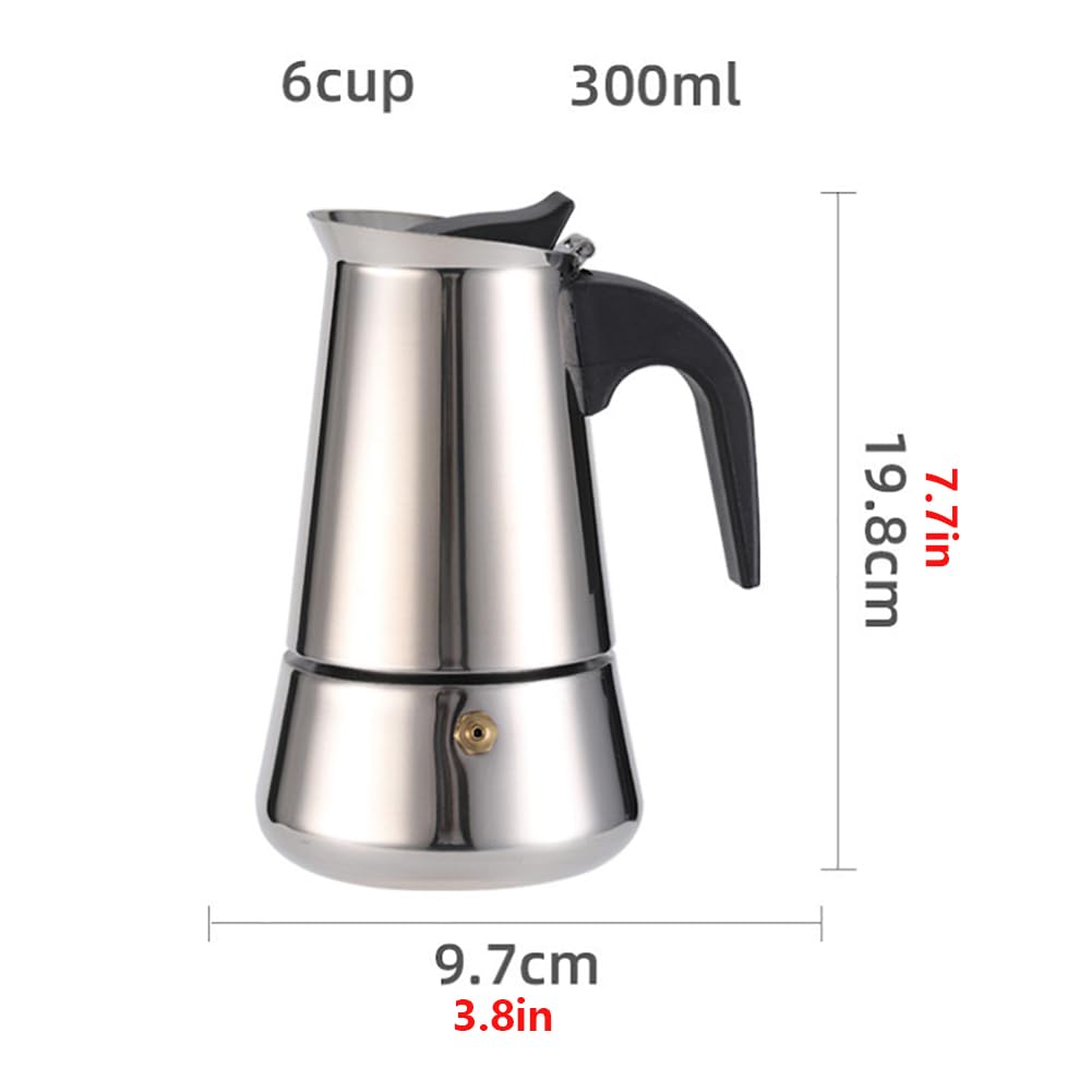Caffettiera moka italiana GARVEE, 6 tazze, 300 ml, acciaio inossidabile, compatibile con induzione, classica, per cucina