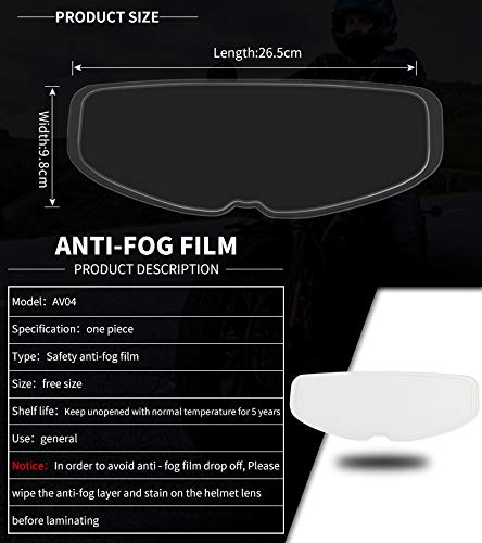 Garvee Pellicola Antinebbia per Casco Moto, 26.5x9.8cm, Antiappannamento, Antigraffio, Protezione UV, Universale