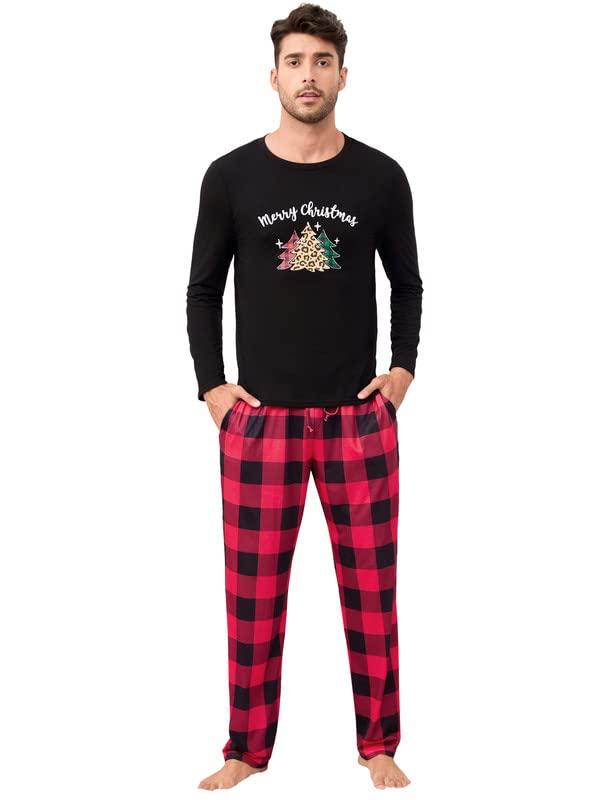 Garvee Christmas Family Pigiama natalizio Set a due pezzi a maniche lunghe Pigiama da notte per famiglie Uomo Nero 1L