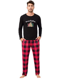 Garvee Christmas Family Pigiama natalizio Set a due pezzi a maniche lunghe Pigiama da notte per famiglie Uomo Nero 1L