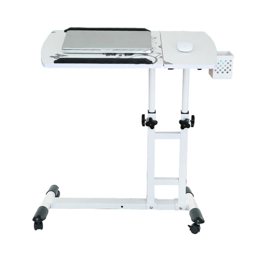 Tavolo da letto mobile Garvee con ruote, tavolo per laptop regolabile in altezza per letto d'ospedale, letto per allattamento, 60×40x65-95 cm, bianco