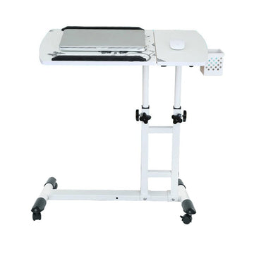 Tavolo da letto mobile Garvee con ruote, tavolo per laptop regolabile in altezza per letto d'ospedale, letto per allattamento, 60×40x65-95 cm, bianco