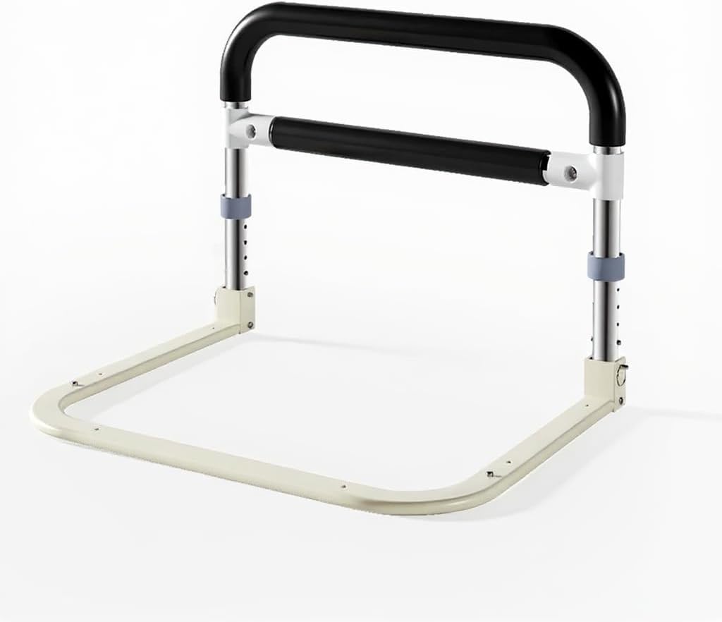 Sponda per letto Garvee per anziani, altezza regolabile 64x55x36,5~43,5 cm, nero e bianco, protezione anticaduta, robusta e sicura