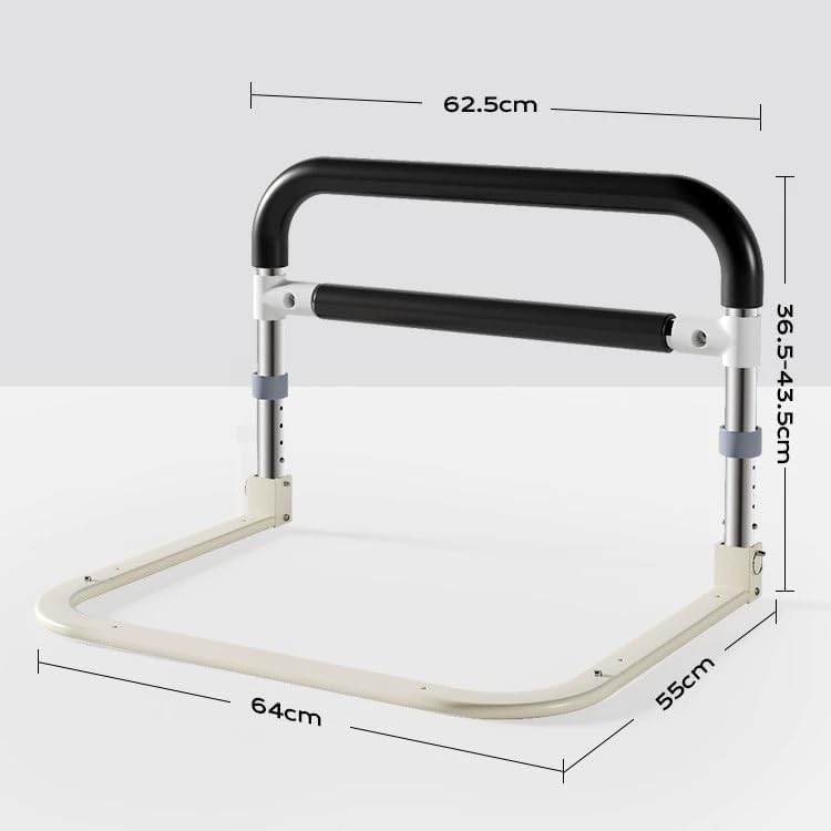 Sponda per letto Garvee per anziani, altezza regolabile 64x55x36,5~43,5 cm, nero e bianco, protezione anticaduta, robusta e sicura